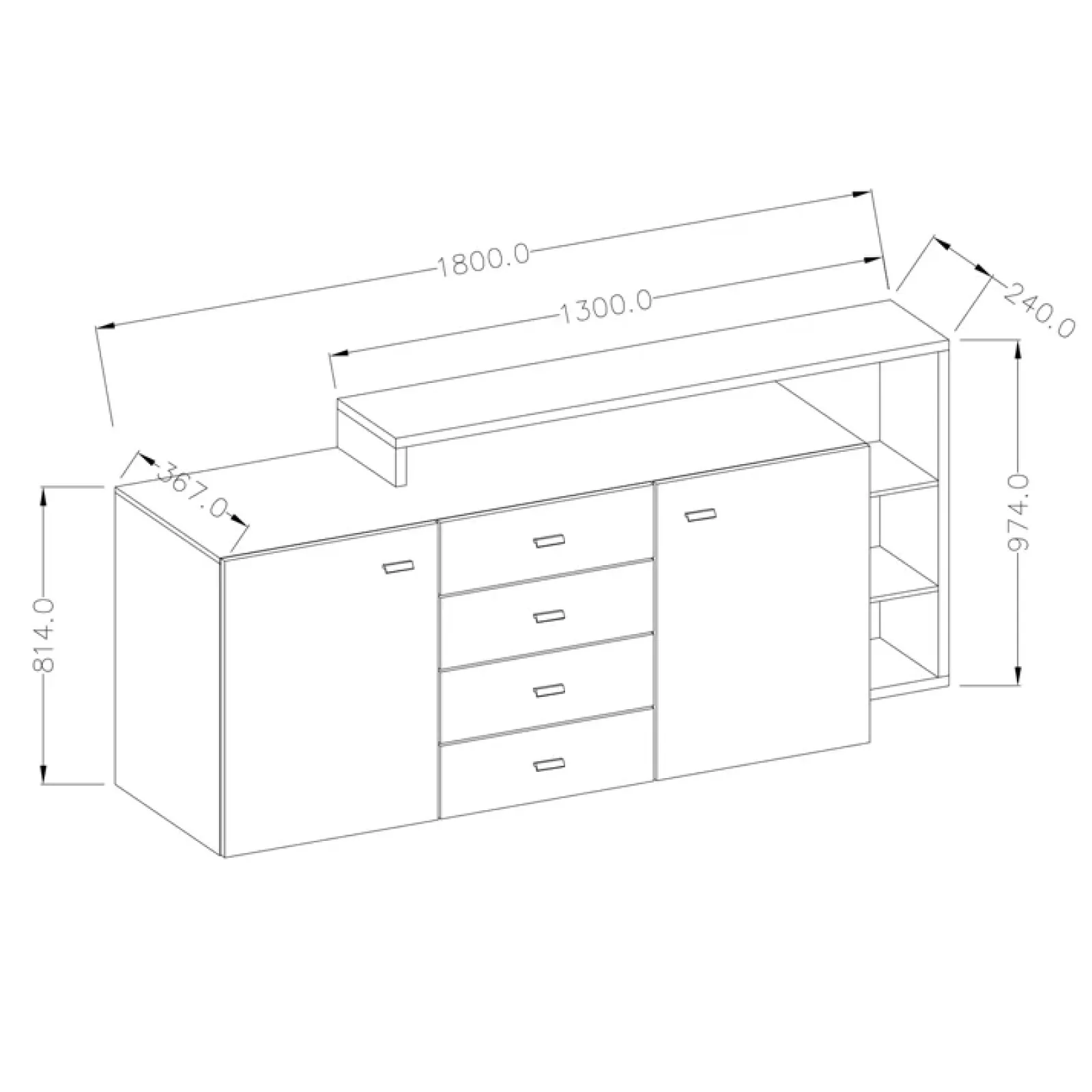 Garnero Arredamenti Credenze Moderne|Madie Moderne-Credenza 180x97h cm 2 ante soggiorno Megan Gihome® Nero Opaco