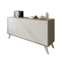 Garnero Arredamenti Credenze Moderne-Credenza 154x72h cm 3 ante soggiorno rovere bianco frassinato Divine Bianco Frassinato - Rovere