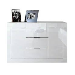 Garnero Arredamenti Credenze Moderne|Madie Moderne-Credenza 120x80h cm 3 cassetti 2 ante bianco lucido Chanel Gihome®