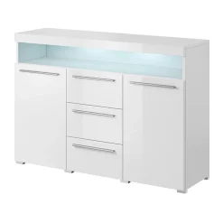 Garnero Arredamenti Credenze Moderne-Credenza 132x92h cm 3 cassetti soggiorno 2 ante Frisk Bianco Lucido