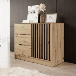 Garnero Arredamenti Credenze Moderne-Credenza 105x86h cm 3 cassetti moderna quercia nero Miller Rovere Rustico