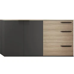 Garnero Arredamenti Credenze Moderne-Credenza 160x86h cm 3 cassetti moderna rovere nero opaco Cattelan