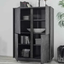 Garnero Arredamenti Credenza Alta-Credenza 92x145h cm alta 4 ante moderna effetto Viking Marmo Nero