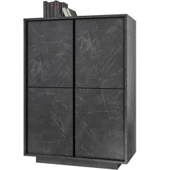 Garnero Arredamenti Credenza Alta-Credenza 92x145h cm alta 4 ante moderna effetto Viking Marmo Nero