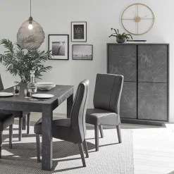Garnero Arredamenti Credenza Alta-Credenza 92x145h cm alta 4 ante moderna effetto Viking Marmo Nero