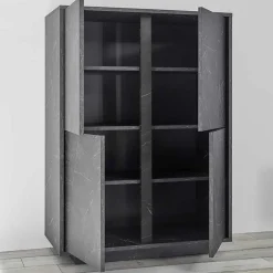Garnero Arredamenti Credenza Alta-Credenza 92x145h cm alta 4 ante moderna effetto Viking Marmo Nero