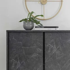 Garnero Arredamenti Credenza Alta-Credenza 92x145h cm alta 4 ante moderna effetto Viking Marmo Nero