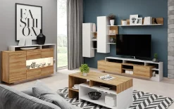 Garnero Arredamenti Credenze Moderne|Madie Moderne-Credenza 155x94h cm con vetro moderna rovere bianco Blob Rovere - Bianco opaco