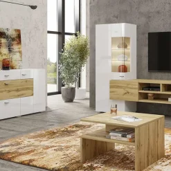 Garnero Arredamenti Credenze Moderne|Madie Moderne-Credenza 165x71h cm moderna bianco rovere Maserati Bianco Lucido - Rovere