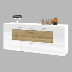 Garnero Arredamenti Credenze Moderne|Madie Moderne-Credenza 165x71h cm moderna bianco rovere Maserati Bianco Lucido - Rovere
