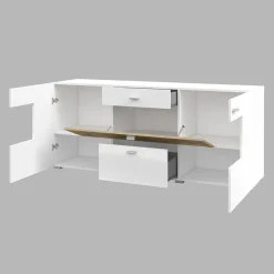Garnero Arredamenti Credenze Moderne|Madie Moderne-Credenza 165x71h cm moderna bianco rovere Maserati Bianco Lucido - Rovere