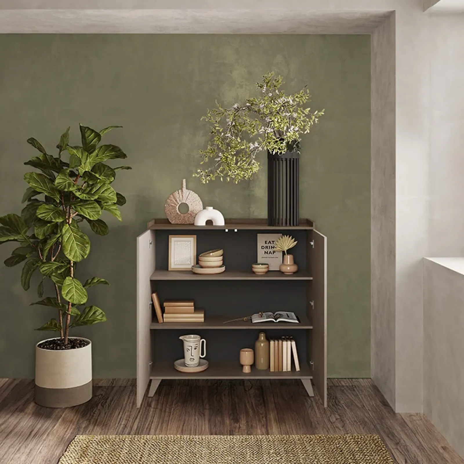 Garnero Arredamenti Credenze Moderne|Madie Moderne-Credenza 121x126h cm moderna bronzo rovere scuro Jonson Tortora - Noce