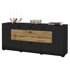 Garnero Arredamenti Credenze Moderne|Madie Moderne-Credenza 165x71h cm moderna nero rovere chiaro Maserati Rovere - Nero opaco
