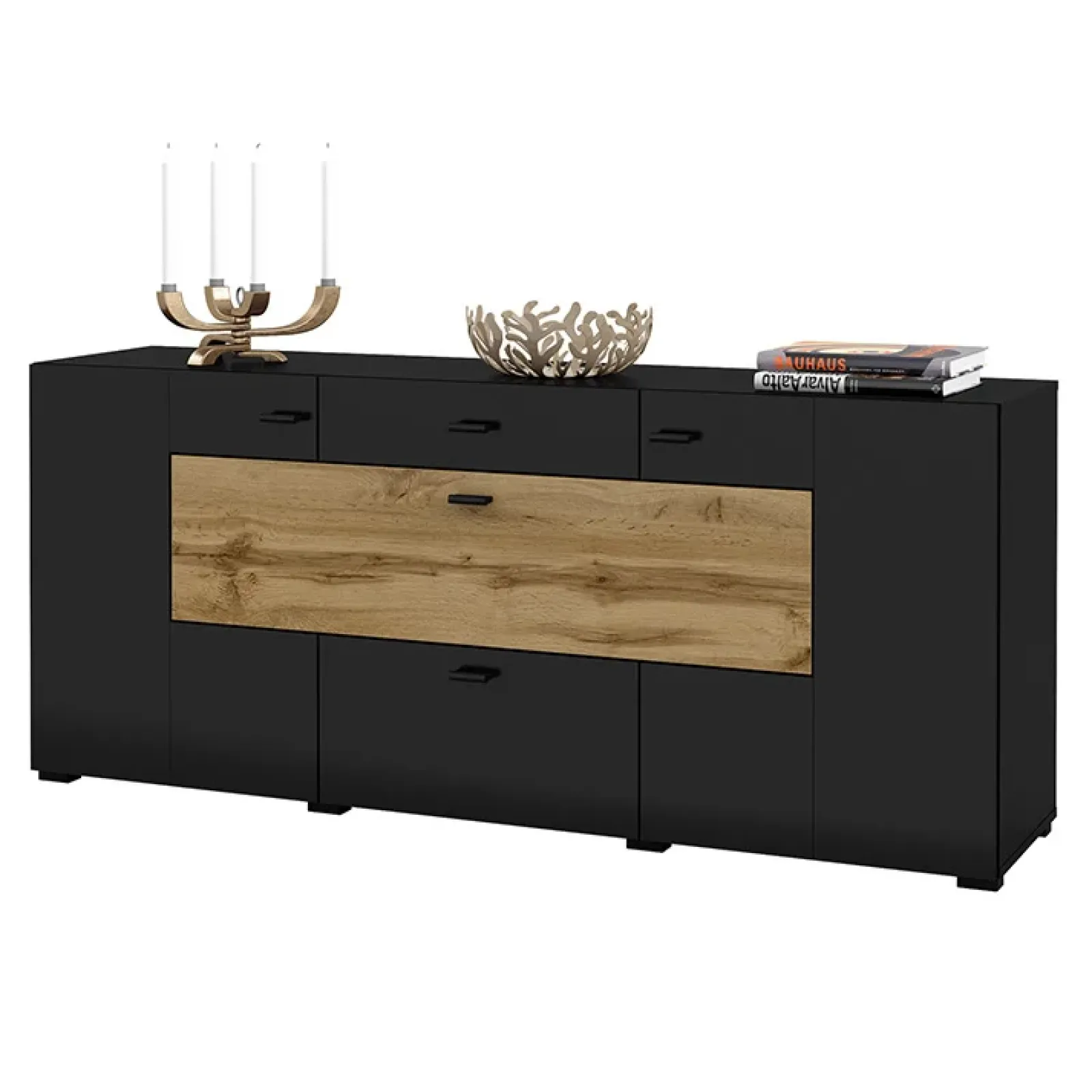 Garnero Arredamenti Credenze Moderne|Madie Moderne-Credenza 165x71h cm moderna nero rovere chiaro Maserati Rovere - Nero opaco