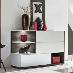 Garnero Arredamenti Credenze Moderne|Madie Moderne-Credenza 120x77h cm moderna rovere scuro bianco lucido Oviedo Gihome® Bianco Lucido - Wengè