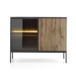 Garnero Arredamenti Credenze Moderne-Credenza 104x83h cm  moderna soggiorno nero rovere antico cannettato Bali