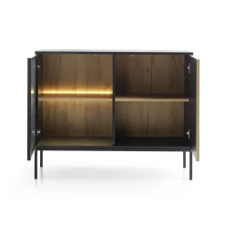 Garnero Arredamenti Credenze Moderne-Credenza 104x83h cm  moderna soggiorno nero rovere antico cannettato Bali