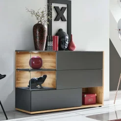 Garnero Arredamenti Credenze Moderne|Madie Moderne-Credenza 120x77h cm moderna soggiorno rovere antracite Oviedo Gihome® Antracite - Rovere Rustico