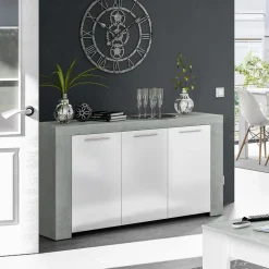 Garnero Arredamenti Credenze Moderne|Madie Moderne-Credenza 144x80h cm moderna soggiorno bianco cemento Zante