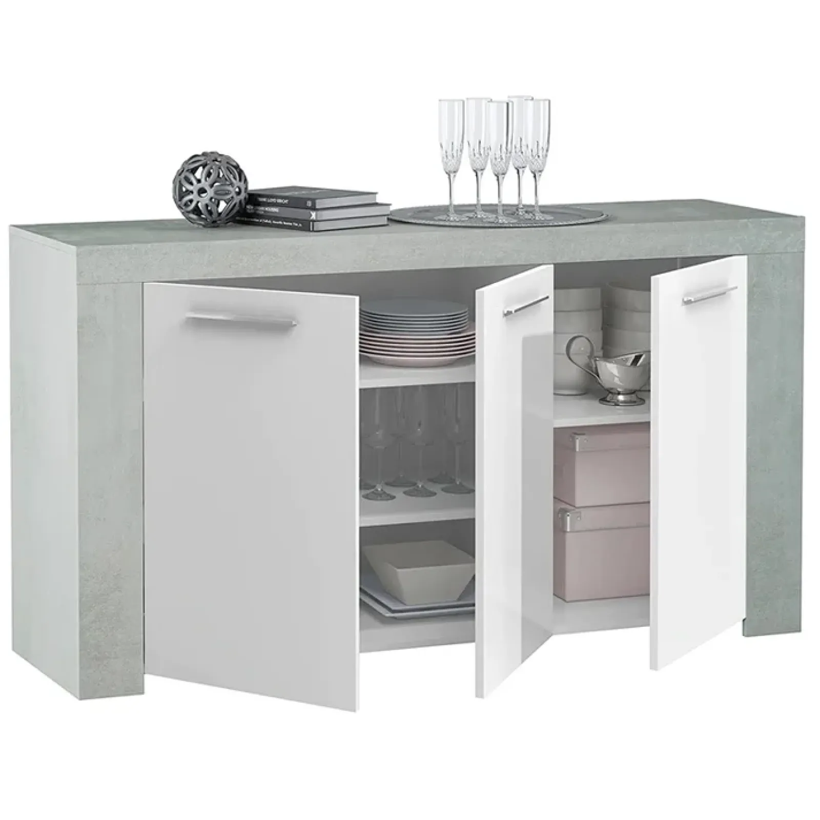 Garnero Arredamenti Credenze Moderne|Madie Moderne-Credenza 144x80h cm moderna soggiorno bianco cemento Zante