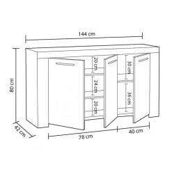 Garnero Arredamenti Credenze Moderne|Madie Moderne-Credenza 144x80h cm moderna soggiorno bianco cemento Zante