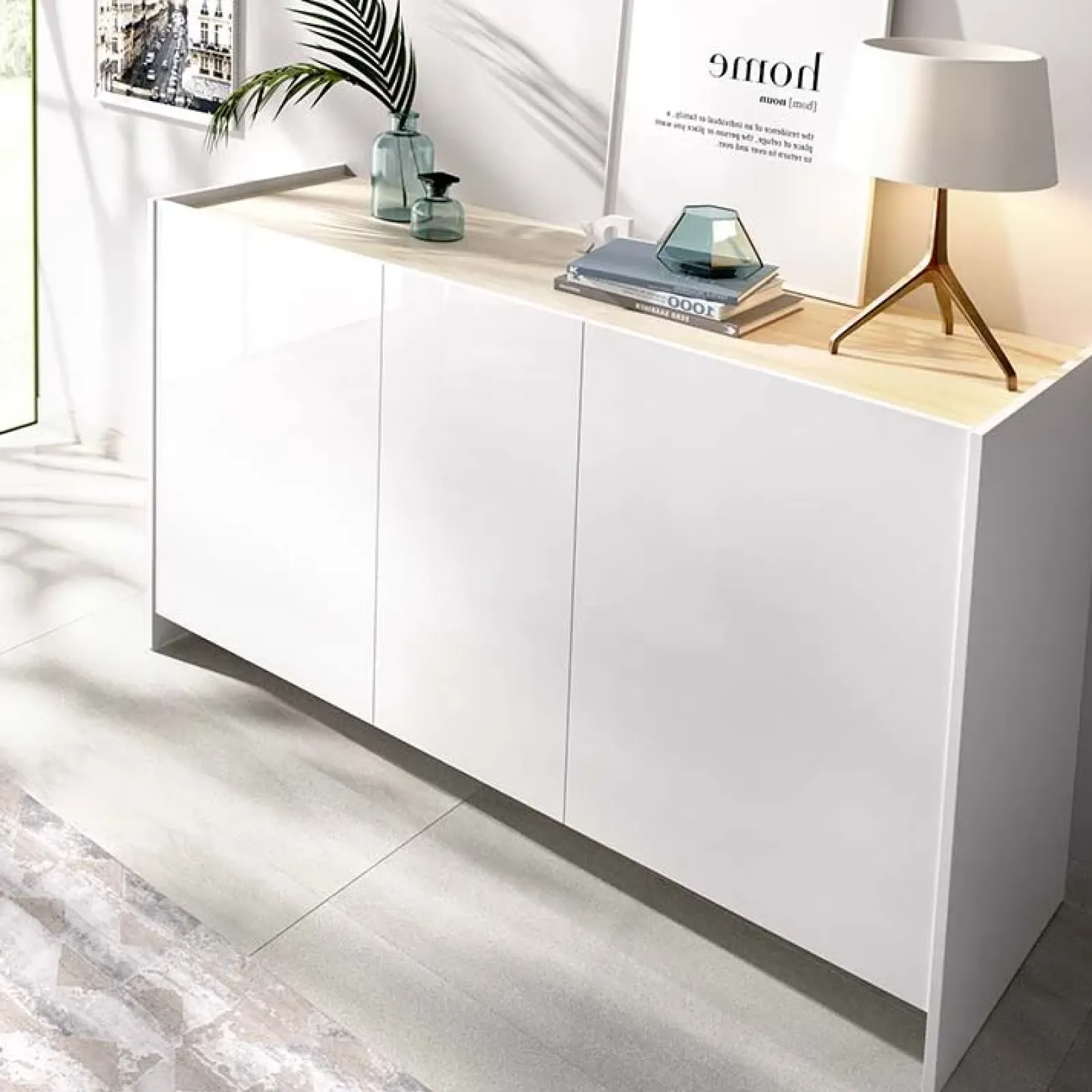 Garnero Arredamenti Credenze Moderne|Madie Moderne-Credenza 138x75h cm moderna soggiorno bianco opaco rovere Norton