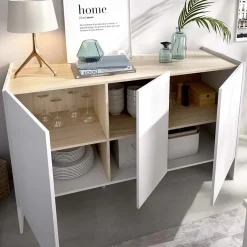 Garnero Arredamenti Credenze Moderne|Madie Moderne-Credenza 138x75h cm moderna soggiorno bianco opaco rovere Norton
