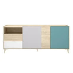 Garnero Arredamenti Credenze Moderne|Madie Moderne-Credenza 180x75h cm soggiorno rovere grigio bianco petrolio Dominic