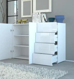 Garnero Arredamenti Credenze Moderne|Madie Moderne-Credenza 130x81h cm soggiorno moderna bianco lucido Sea Gihome®