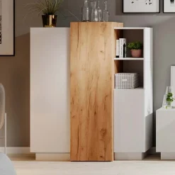 Garnero Arredamenti Credenze Moderne|Madie Moderne-Credenza 110x134h cm soggiorno 3 ante bianco opaco quercia James