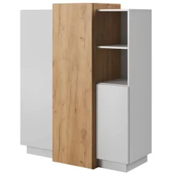 Garnero Arredamenti Credenze Moderne|Madie Moderne-Credenza 110x134h cm soggiorno 3 ante bianco opaco quercia James