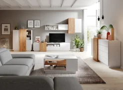 Garnero Arredamenti Credenze Moderne|Madie Moderne-Credenza 110x134h cm soggiorno 3 ante bianco opaco quercia James