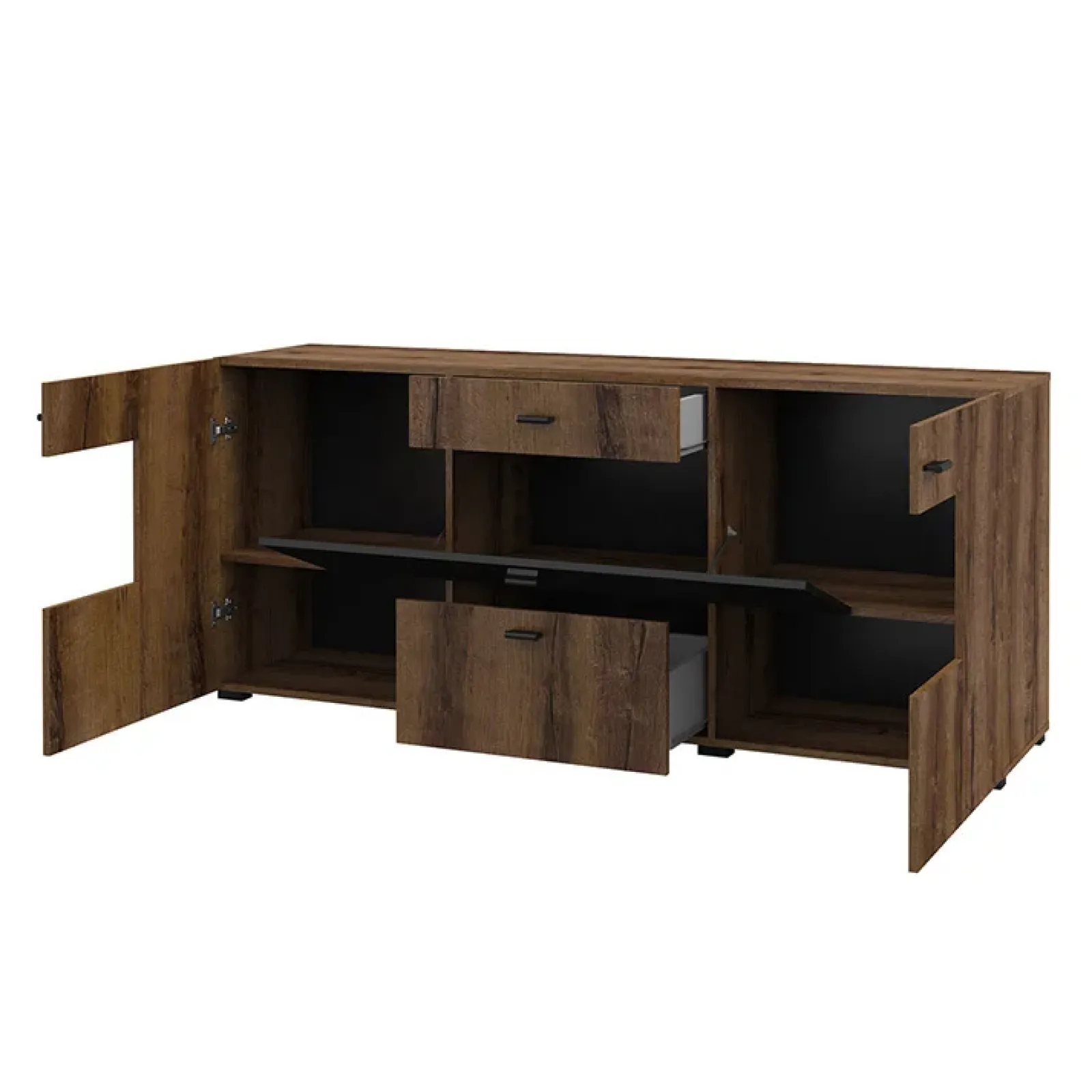 Garnero Arredamenti Credenze Moderne|Madie Moderne-Credenza 165x71h moderna cm rovere scuro nero Maserati Rovere Rustico - Nero opaco