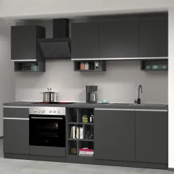 Garnero Arredamenti Cucine Complete|Cucine Complete-Cucina 255cm componibile lineare moderna antracite grigio pietra Gourmet Elegance Antracite - Grigio pietra
