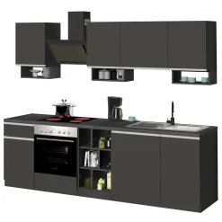 Garnero Arredamenti Cucine Complete|Cucine Complete-Cucina 255cm componibile lineare moderna antracite grigio pietra Gourmet Elegance Antracite - Grigio pietra