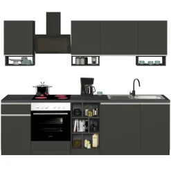 Garnero Arredamenti Cucine Complete|Cucine Complete-Cucina 255cm componibile lineare moderna antracite grigio pietra Gourmet Elegance Antracite - Grigio pietra