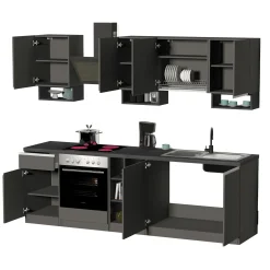 Garnero Arredamenti Cucine Complete|Cucine Complete-Cucina 255cm componibile lineare moderna antracite grigio pietra Gourmet Elegance Antracite - Grigio pietra