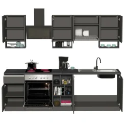 Garnero Arredamenti Cucine Complete|Cucine Complete-Cucina 255cm componibile lineare moderna antracite grigio pietra Gourmet Elegance Antracite - Grigio pietra