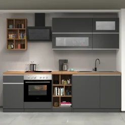 Garnero Arredamenti Cucine Complete|Cucine Complete-Cucina 255cm componibile lineare moderna antracite rovere Gourmet Prestige Antracite - Rovere
