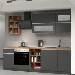 Garnero Arredamenti Cucine Complete|Cucine Complete-Cucina 255cm componibile lineare moderna antracite rovere Gourmet Prestige Antracite - Rovere