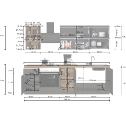 Garnero Arredamenti Cucine Complete|Cucine Complete-Cucina 255cm componibile lineare moderna antracite rovere Gourmet Prestige Antracite - Rovere