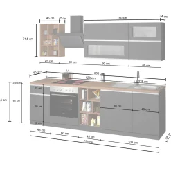 Garnero Arredamenti Cucine Complete|Cucine Complete-Cucina 255cm componibile lineare moderna antracite rovere Gourmet Prestige Antracite - Rovere