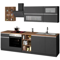 Garnero Arredamenti Cucine Complete|Cucine Complete-Cucina 255cm componibile lineare moderna antracite rovere Gourmet Prestige Antracite - Rovere