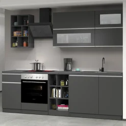Garnero Arredamenti Cucine Complete|Cucine Complete-Cucina 255cm componibile lineare moderna antracite grigio pietra Gourmet Prestige Antracite - Grigio pietra
