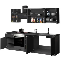 Garnero Arredamenti Cucine Complete|Cucine Complete-Cucina 255cm componibile lineare moderna antracite grigio pietra Gourmet Prestige Antracite - Grigio pietra