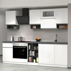 Garnero Arredamenti Cucine Complete|Cucine Complete-Cucina 255cm componibile lineare moderna bianco grigio pietra Gourmet Pure Bianco Lucido - Grigio pietra
