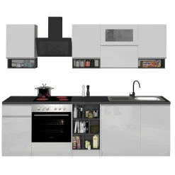 Garnero Arredamenti Cucine Complete|Cucine Complete-Cucina 255cm componibile lineare moderna bianco grigio pietra Gourmet Pure Bianco Lucido - Grigio pietra
