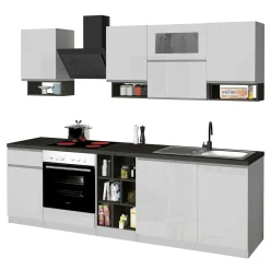 Garnero Arredamenti Cucine Complete|Cucine Complete-Cucina 255cm componibile lineare moderna bianco grigio pietra Gourmet Pure Bianco Lucido - Grigio pietra