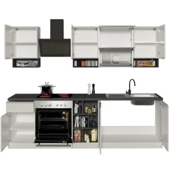 Garnero Arredamenti Cucine Complete|Cucine Complete-Cucina 255cm componibile lineare moderna bianco grigio pietra Gourmet Pure Bianco Lucido - Grigio pietra