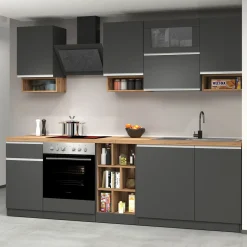 Garnero Arredamenti Cucine Complete|Cucine Complete-Cucina 255cm componibile lineare moderna antracite rovere Gourmet Pure Antracite - Rovere